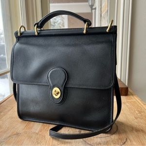 Coach Willis F09927 Black Leather Shoulder Bag with Brass Hardware